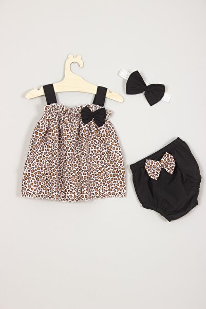 ADABEBEK Leopard Patterned Bandana Pantyhose Baby Top and Bottom Set