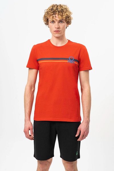 United Colors of Benetton Men's Red Printed T-Shirt - Bnt-m20478
