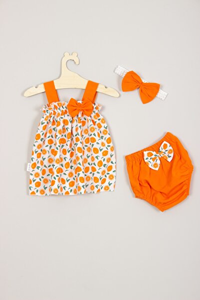 ADABEBEK Tangerine Patterned Bandana Pantyhose Top and Bottom Baby Set
