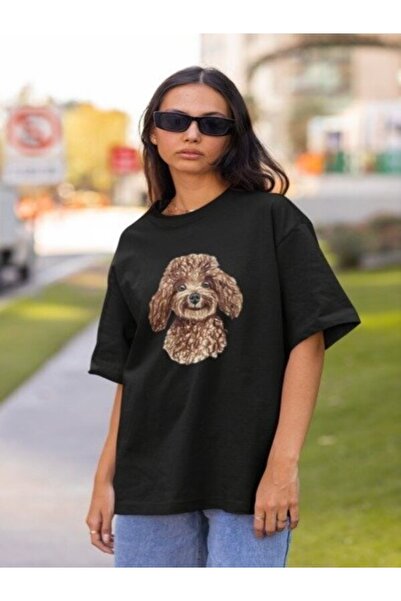 Serbella Poodle Printed Black Unisex Oversize Tshirt