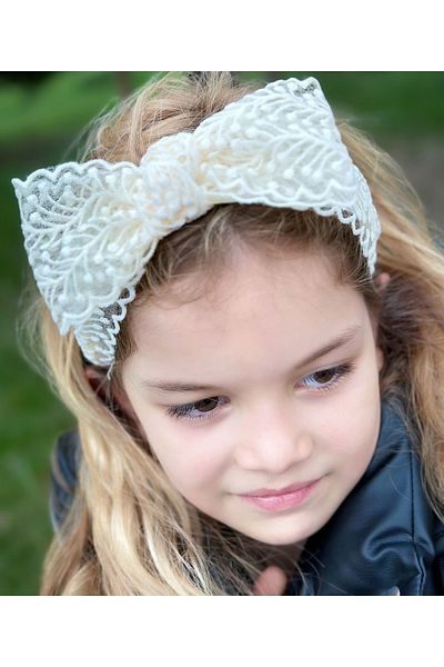 QUEEN AKSESUAR New Trend Luxury Lace Guipure Embroidered Motif Large Large Bow Wide Women's Children's Crown Cream