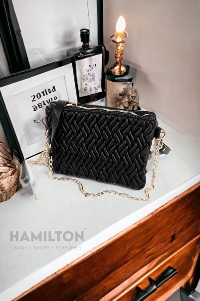 HAMILTON Geantă portofoliu originală pentru femei, cu curea în diagonală și cu lanț de mână, din piele, cu model ondulat, elegantă, pentru umăr și mână