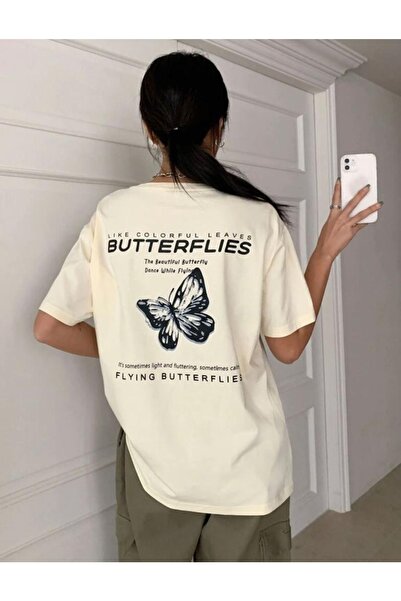 AFROGİYİM Γυναικείο μπλουζάκι Flying Butter printed Oversize