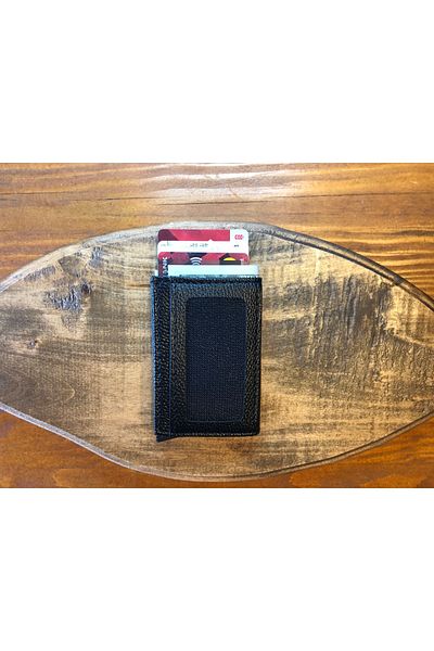 MKM MAN Mkm Automatic Mechanism Magnetic Leather Look Black Card Holder Wallet with Money Compartment