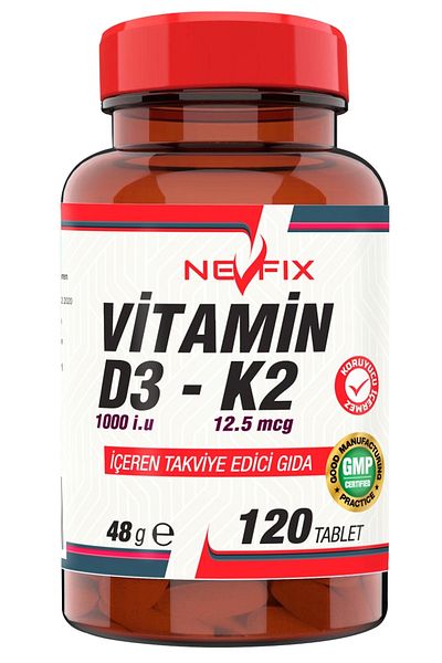Nevfix Vitamin D3 1000 Iu Vitamin K2 12.5 Mcg 120 Tablets