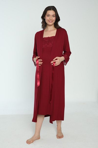 Miss Dünya Lissa Claret Red Maternity and Maternity Dressing Gown Nightgown Set