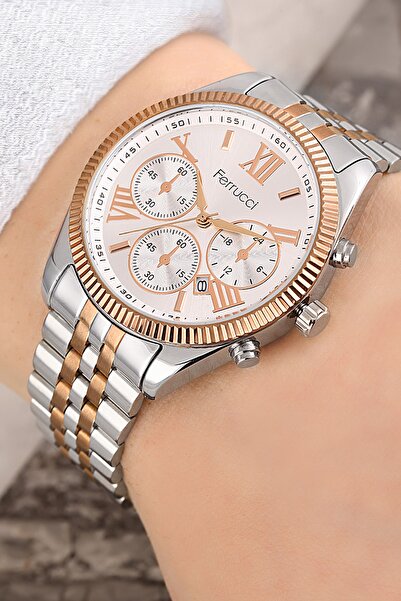 Ferrucci Çelik Kordon Gümüş-rose Renk 3 Atm Su Geçirmez Kadın Kol Saati