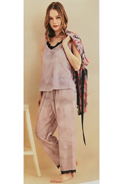 Sude Women's Powder Red 3-Piece Dressing Gown Pajama Set