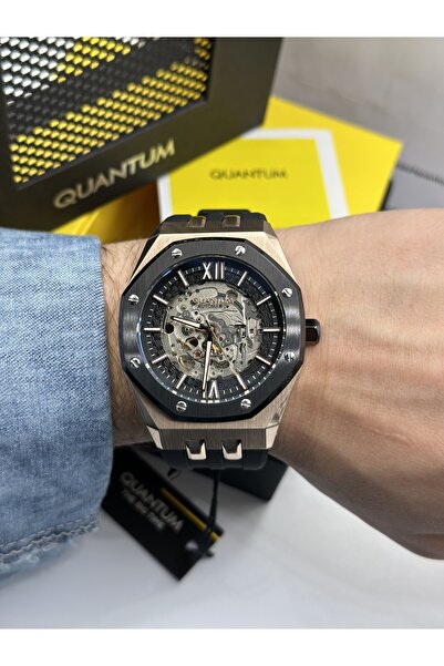 Quantum Marka Slikon Kordonlu Siyah Renk Otomatik Makina 2 Sene Garantili Erkek Kol Saati