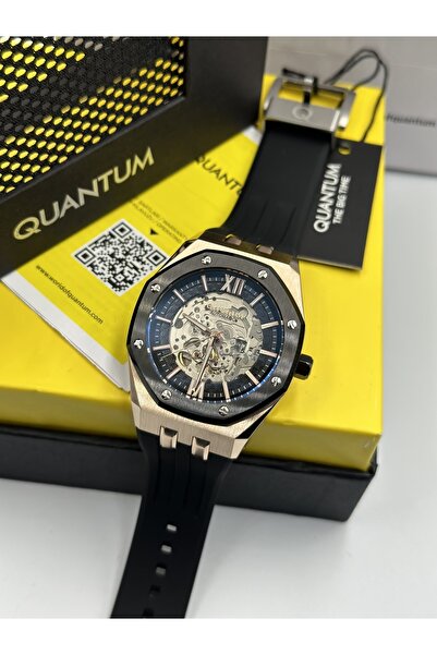 Quantum Marka Slikon Kordonlu Siyah Renk Otomatik Makina 2 Sene Garantili Erkek Kol Saati
