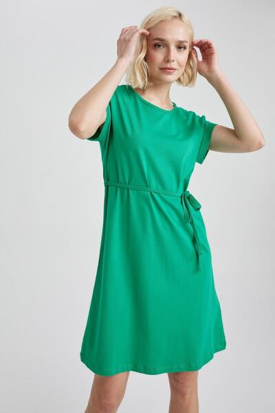 DeFacto A Kesim Bisiklet Yaka Mini Kısa Kollu %100 Pamuk Elbise