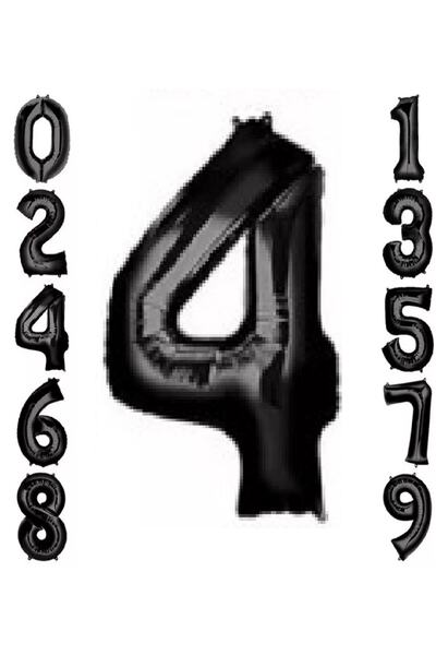 ikm balon 4 Rakam 34 Inç / 76 Cm Siyah Folyo Balon / Helyumlu Doluma Uygun