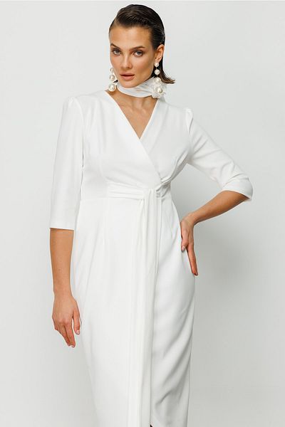 AYHAN Women's White Double Breasted Tie Dress