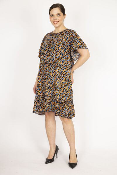 Şans Női Saks Nagy méretű szőtt viszkóz szövet szoknya összegyűjtött ruha 65n36200