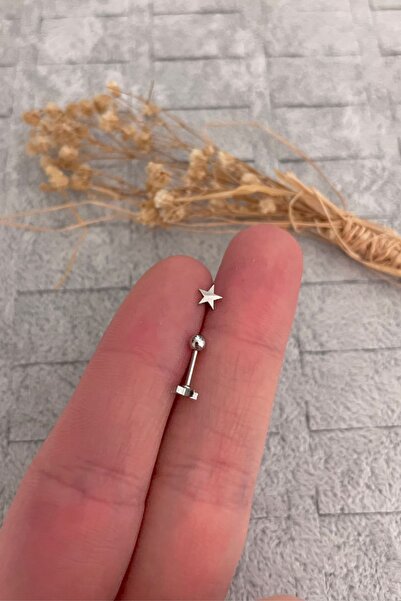 Jaida Moda Kadın Gümüş Yıldız Figür Çelik Tragus Helix Kıkırdak Piercing