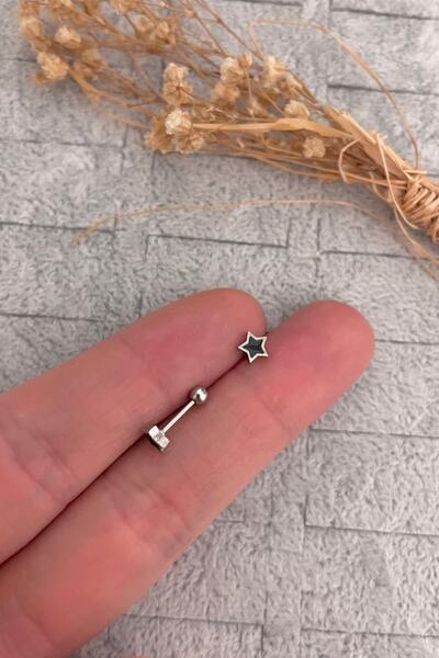 Jaida Moda Kadın Siyah Yıldız Figür Çelik Tragus Helix Kıkırdak Piercing