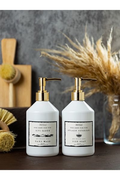BÜYÜLÜ HOME 500ml Υγρό Σαπούνι με Χρυσό Καπάκι - Πλαστικό Μπουκάλι Απορρυπαντικού Πιάτων με Ετικέτα 500 ml