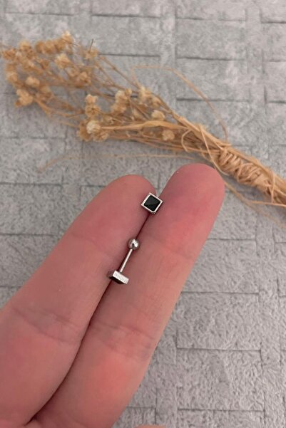 Jaida Moda Kadın Siyah Kare Figür Çelik Tragus Helix Kıkırdak Piercing