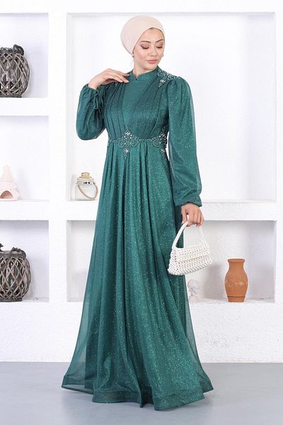 Modamihram Večerné šaty s perleťovou čipkou Emerald 12252