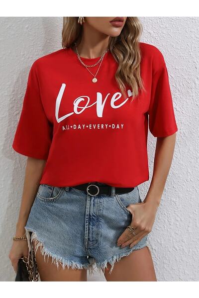 mercoledi Crvena Ljubav Štampano Žene Oversize kroj Crveni Salas T-shirt Dečko