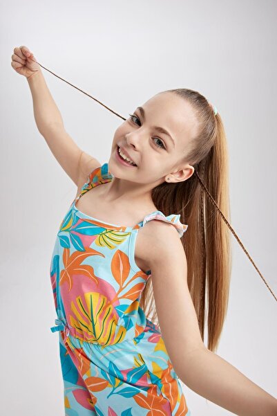 DeFacto Girl's Patterned Strappy Cotton Short Jumpsuit T2733a623hs