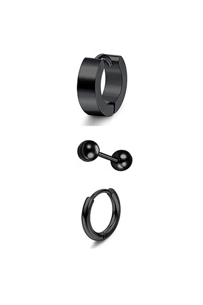 Jaida Moda Unisex Black 3 Different Model Steel Hoop Earrings
