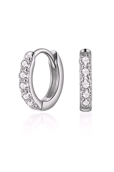 Heppii Steel Stone Small Hoop Earrings Silver Colored