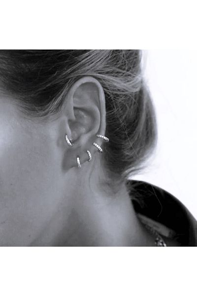Heppii Steel Stone Small Hoop Earrings Silver Colored