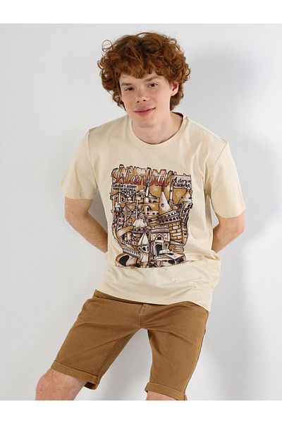 Colin's Tricou Bej Bărbați - Mâneci
