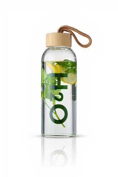 Tohana H2o Borosilicate Glass Flask Bamboo Vacuum Water Bottle with Lid Water Bottle 600 M L.