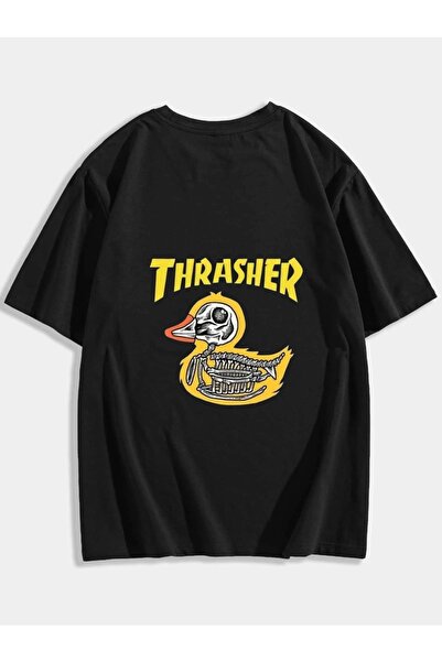 ARSGİYİM تي شيرت Trasher Duck مكتوب - أسود، مطبوع عليه نص، رقبة دائرية، كبير ...