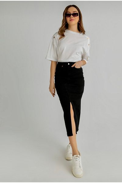 soBasic Black Front Slit Pencil Skirt