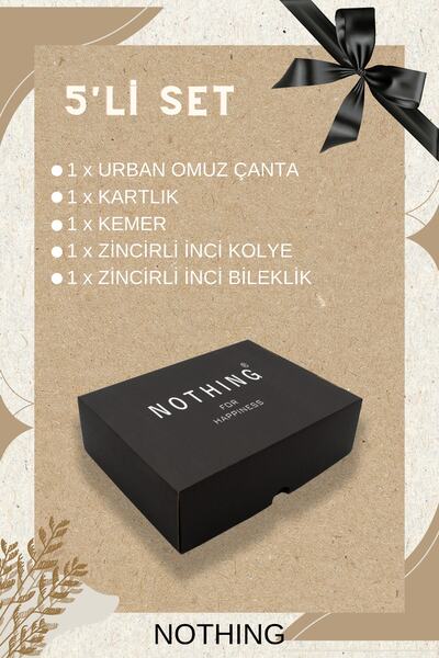 NOTHING Dámská 5dílná dárková kožená taška na opasek v dárkové krabičce Náhrdelník na kartu Dárková sada