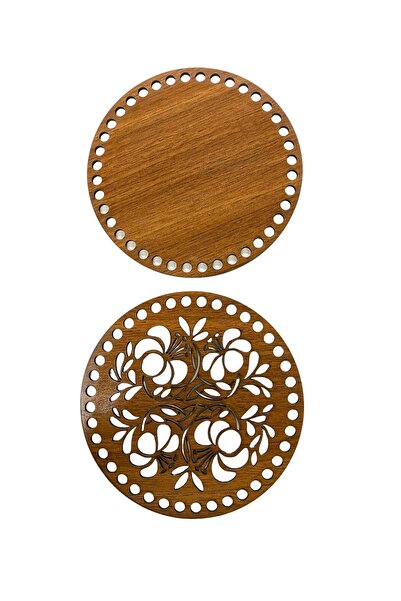 aladepo سلة خشبية منقوشة قاعدة 15 سم جوز وجهين خشب ام دي اف 3 مم