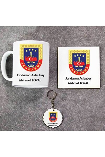 nilhediye Jandarma Astsubay Kupa Bardak Altlık Ve Anahtarlık Hediye Seti