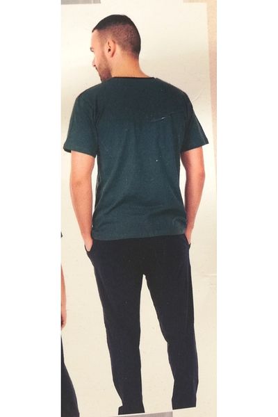 Sude Men's Green Black Pocketed Combed Cotton Pajama Set