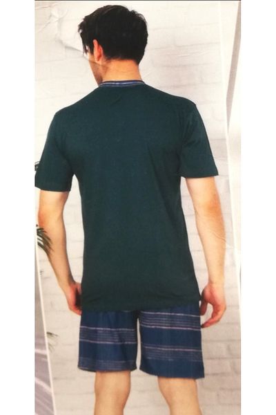 Sude Men's Green Turquoise Short Sleeve Pocket Shorts Pajama Set