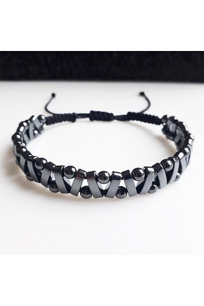 Bijustore Hematite Macrame Knitted Men's Natural Stone Bracelet