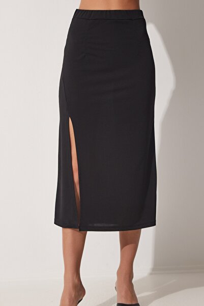 Happiness İstanbul Női fekete Crop hasított ceruzaszoknya készlet FF00117