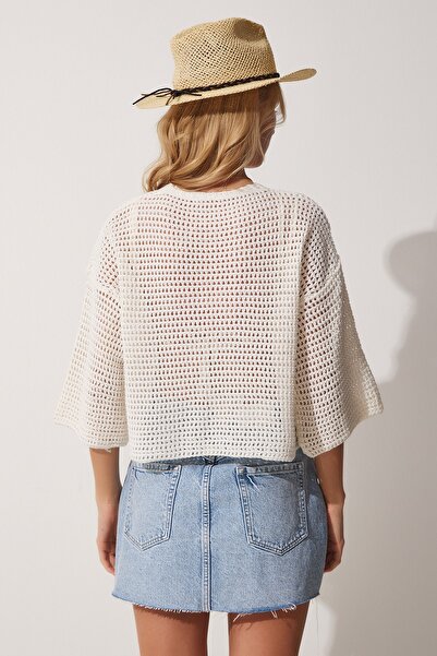 Happiness İstanbul Women's Bone Openwork Summer Knitwear Cardigan MW00113