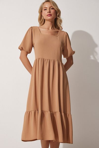 Happiness İstanbul Damen-Sommer-Ayrobin-Kleid mit quadratischem Kragen in Keksform ZH00023