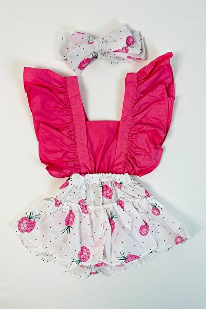 ADABEBEK Cotton Frilled Pineapple Patterned Bandana Set