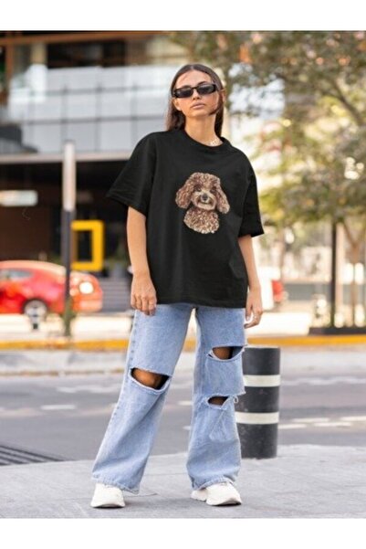 Serbella Poodle Printed Black Unisex Oversize Tshirt