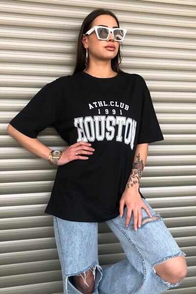 Machetta Black Houston Printed Oversize Women's T-shirt