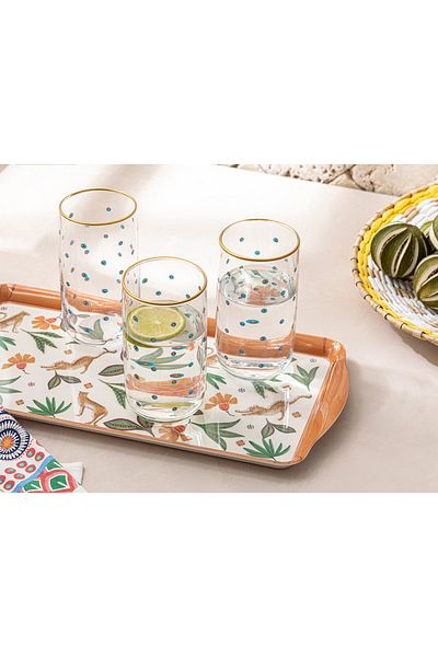 English Home Exotic Art Glass 3-Piece Soft Drink Glass 365 Ml Green-blue