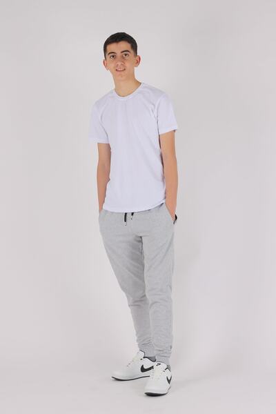 han elegant طقم تي شيرت وسروال رياضي من القطن بلون موحد للجنسين