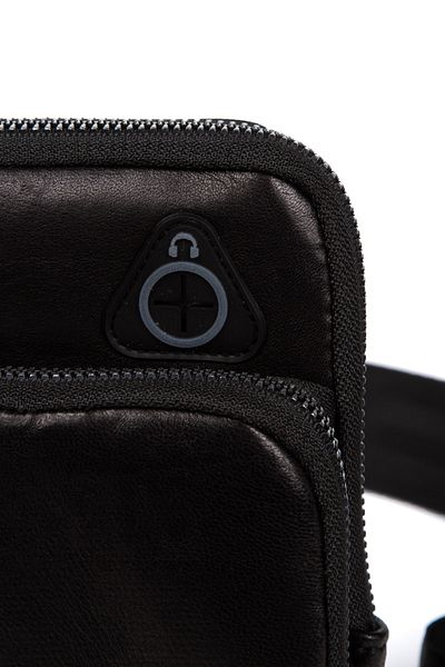Newish Men's Genuine Leather Crossbody Shoulder Bag with Phone Compartment and Headphone Output (Daily Useful) Black