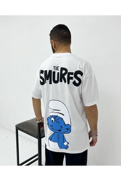 Keywest Plus Size The Smurfs Printed Oversize Βαμβακερό μπλουζάκι Unisex