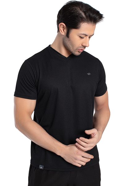 Crozwise 7136-10 Ανδρικό αθλητικό μπλουζάκι από βαμβακερό τετράγωνο κυψελωτό V-λαιμόκοψη