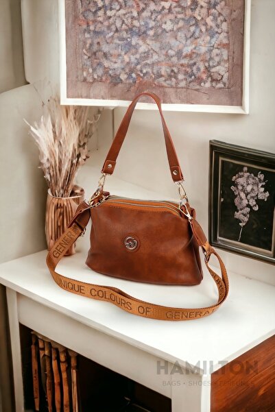 HAMILTON Orijinal Kadın Çapraz Ve Elde Askılı Yumuşak Yıkanmış Deri Dokulu Dö...